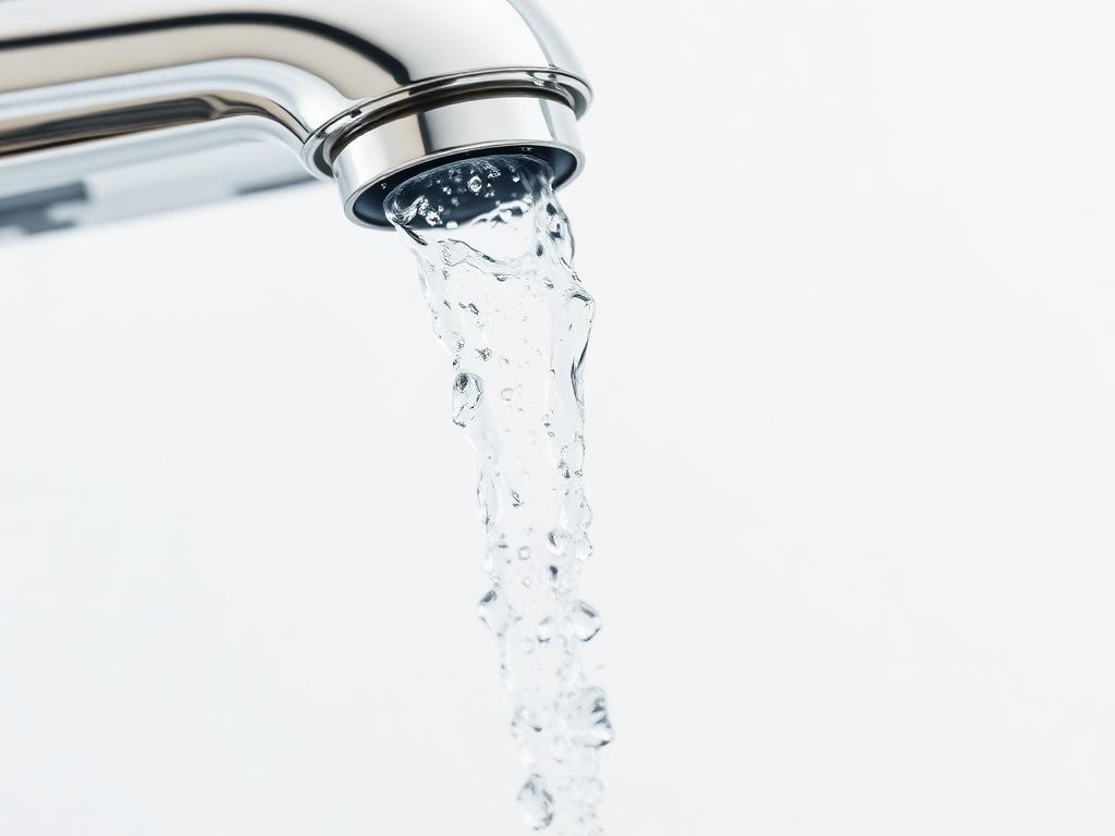 Klares Wasser fließt aus einer modernen Chromarmatur
